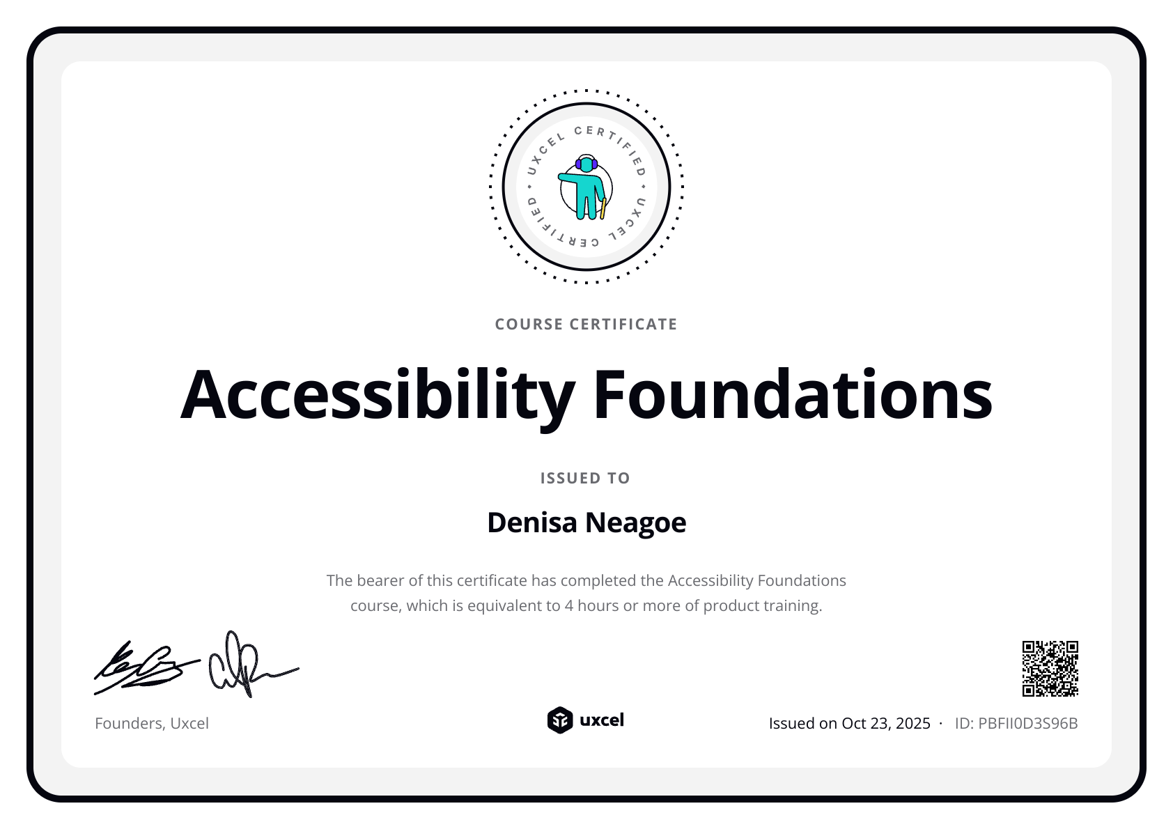 Denisa Neagoe's certificate